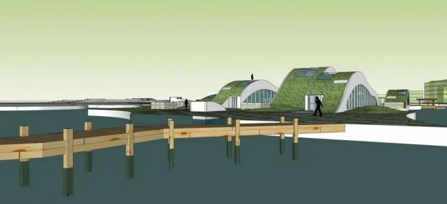 Sketchup station road and bridge | waiting dock, bridge, transportation building, single story, modern style, landscape