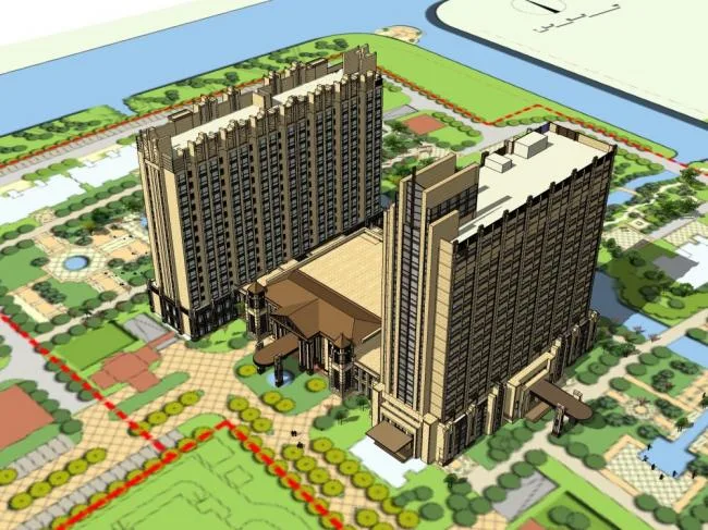 Sketchup Residential Model | High rise residential building, clubhouse, classical style, 15 floors