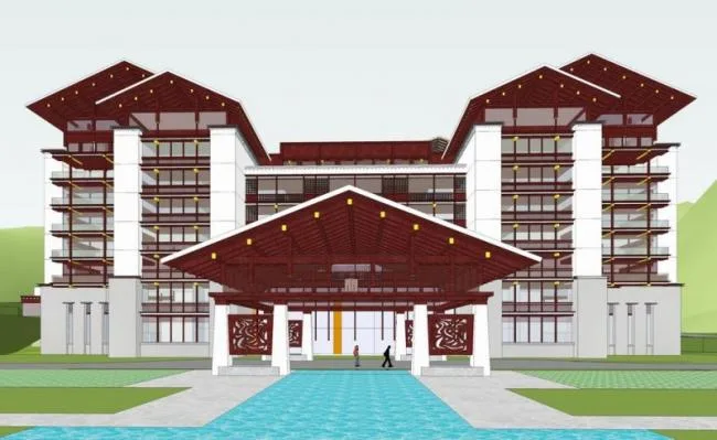 Sketchup Hotel Model | Holy Land Jiuzhaigou Hotel, Multi story Hotel, New Chinese Style, Tibetan Style