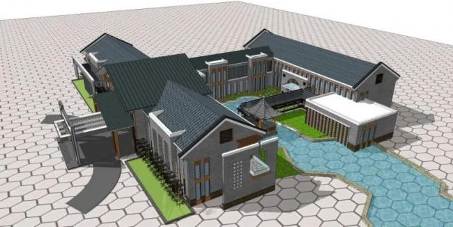 Sketchup Hotel Model | Low rise Hotel Architecture, Modern Chinese Style