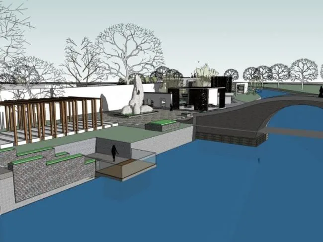 Sketchup Landscape Model | Waterfront Landscape, Modern Style