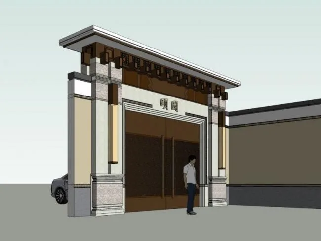 Sketchup Sketch Model | Yiyuan Mansion Entrance, Mansion Door, Sketch, Chinese Style