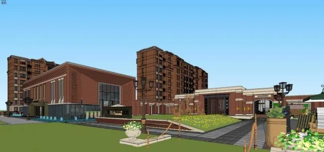 Sketchup Business Model | Multi story clubhouse, neoclassical style, commercial building