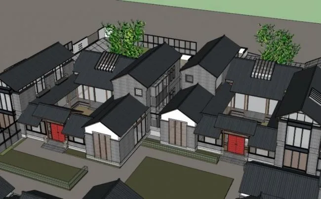 Sketchup Residential Model | Multi story Huizhou style Courtyard, Modern Chinese Style