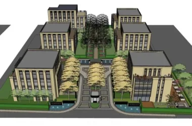 Modern Multi-Story Community Entrance Landscape Design in SketchUp Residential Model-BIM WORLD