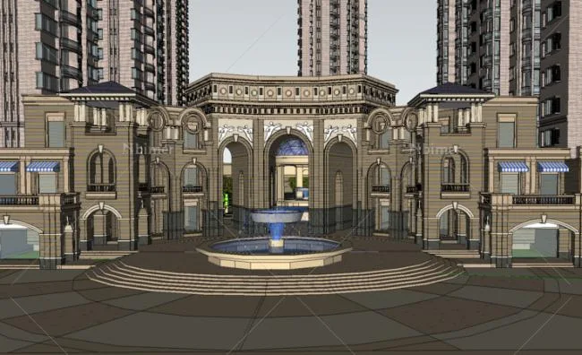 Sketchup Residential Model | High rise residential building, ground floor commercial, European classical style, residential architecture