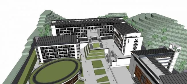 Sketchup School Model | Multi story School, Southern University, Teaching Building, New Chinese Style Place, Educational Architecture