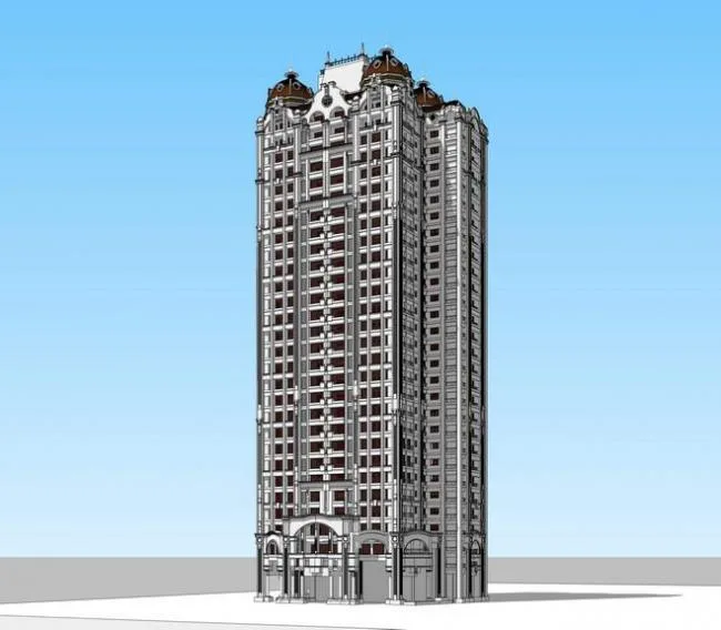 Classical Style High-Rise Residential Building Model in SketchUp