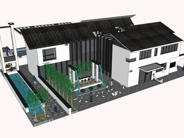 Sketchup Villa Model | Single Family Villa Garden, Classical Style