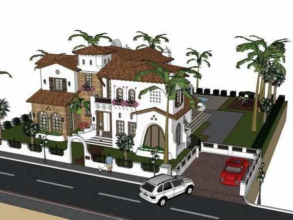 Sketchup Villa Model | Single Family Villa, Classical Style