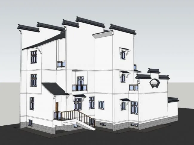 Modern Multi-Story Huizhou-Style Residence | SketchUp Residential Model