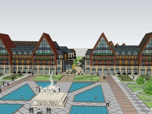 Sketchup Business Model | Multi story Commercial Street Style Street, Classical Style