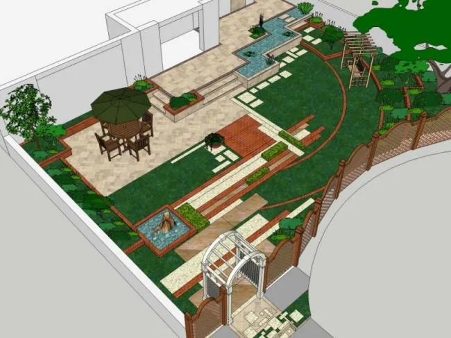 Sketchup Landscape Model | Villa Landscape, Courtyard Landscape, Modern Style