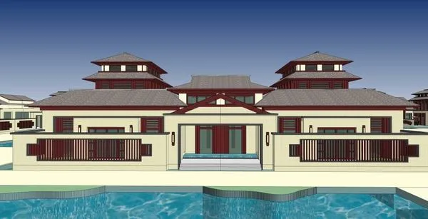 Sketchup Hotel Model | Multi story Hotel Villa, Classical Style