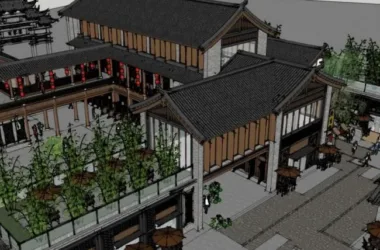SketchUp Business Model: Multi-Story Commercial Street in Chinese Style-BIM WORLD