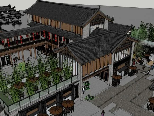 Sketchup Business Model | Multi story Commercial Street, Chinese Style