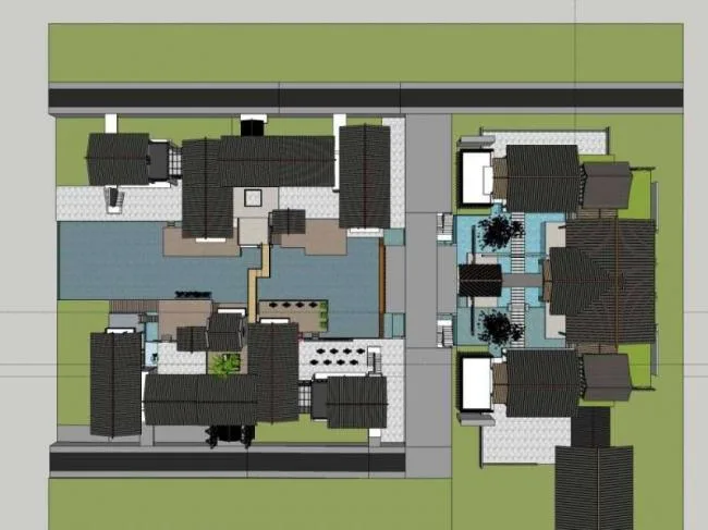 Sketchup Business Model | Southwest Folk Commercial Street Architectural Complex, Pedestrian Street, Chinese Style