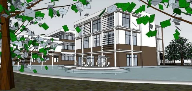 SketchUp Business Model: Multi-Story Clubhouse and Modern Commercial Building Design