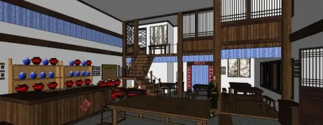 Sketchup Business Model | Antique Inn, Chinese Style