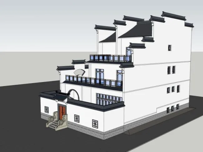 Sketchup Residential Model | Multi story Huizhou style Residence, Modern Chinese Style