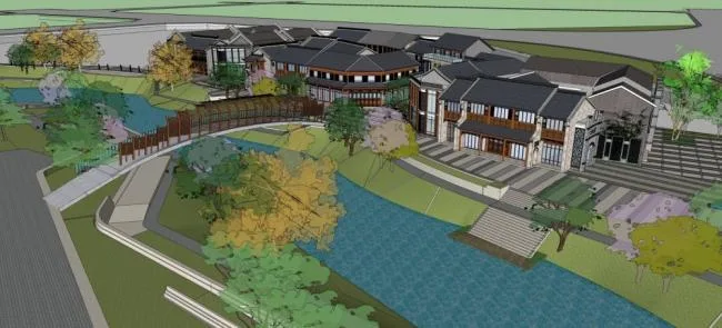 SketchUp Business Models: Multi-Story Commercial Buildings, Ancient Towns, Parks, Bridges, Dams, and Chinese Architecture