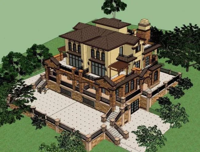 Sketchup Villa Model | Stacked Villa, Classical Style