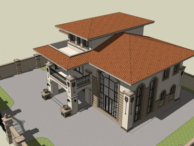 Sketchup Villa Model | Single Family Villa, Classical Style