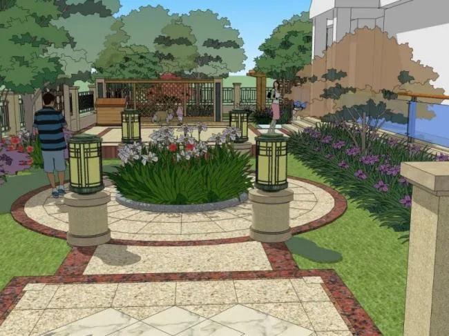Sketchup Landscape Model | Villa Courtyard Landscape, European Style, Classical Style