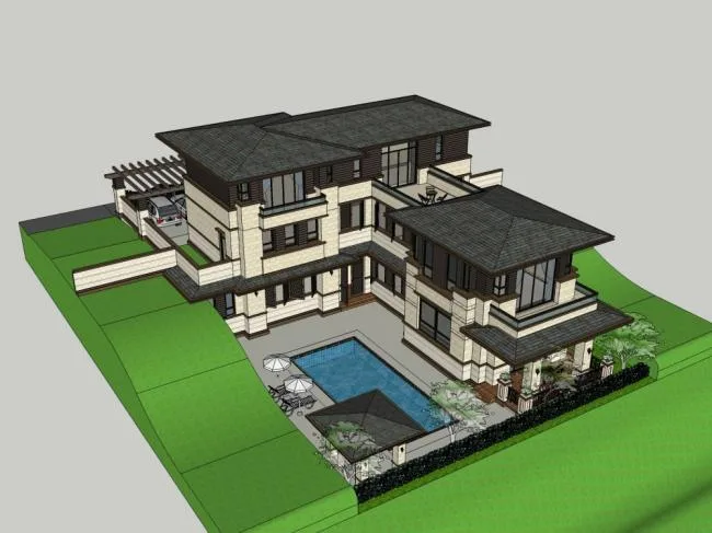 Sketchup Villa Model | Single Family Villa, Classical Style