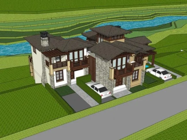 Sketchup Villa Model | Stacked Villa, Modern Style
