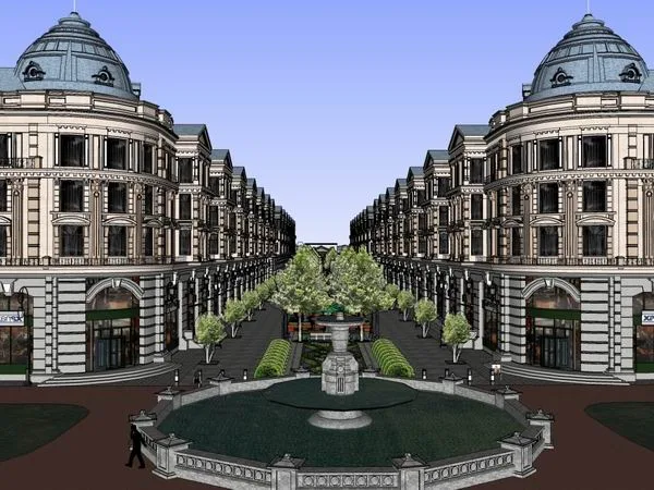 Sketchup Business Model | Multi story commercial street, pedestrian street, classical style