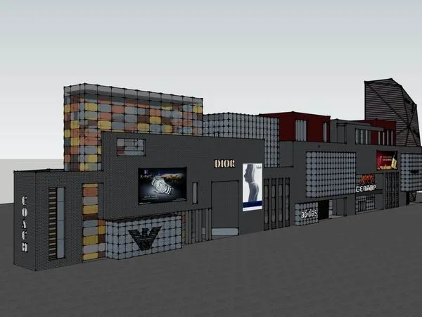 SketchUp Business Model: Modern Multi-Story Commercial Street Design