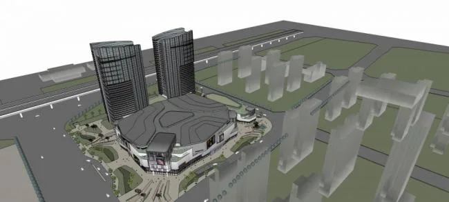Sketchup Complex Model | High rise commercial complex, office hotel, modern style, commercial podium