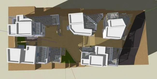 Sketchup Residential Model | Multi story Sloping Residential Area, Mediterranean Style