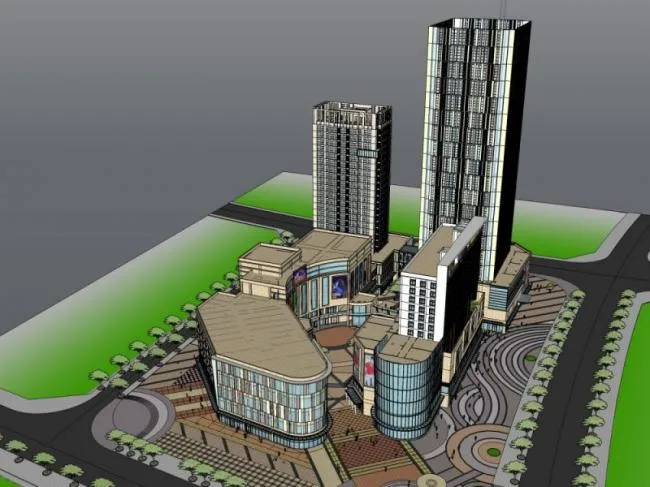 Sketchup Business Model | Multi story Commercial Complex, Modern Style