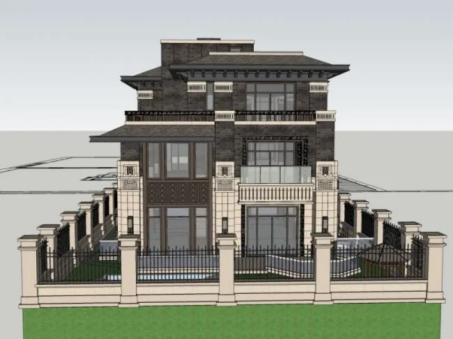 Sketchup Villa Model | Solo Villa, Modern Chinese Style