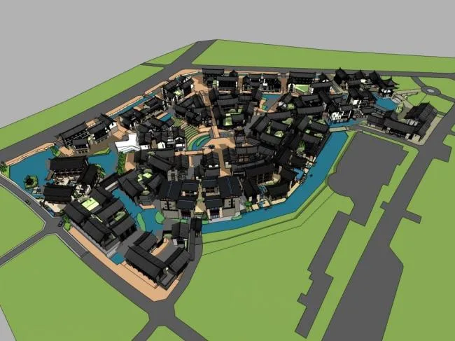 SketchUp Model of a Multi-Story Chinese-Style Resort Hotel