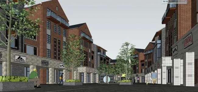 SketchUp Business Model: Napo Tourism International Trade City Featuring Multi-Story Commercial Buildings in New Chinese and Republic of China Styles