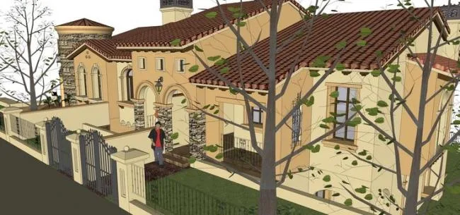 SketchUp Villa Model: Two-Story Twin Tuscan-Style Classical Residence