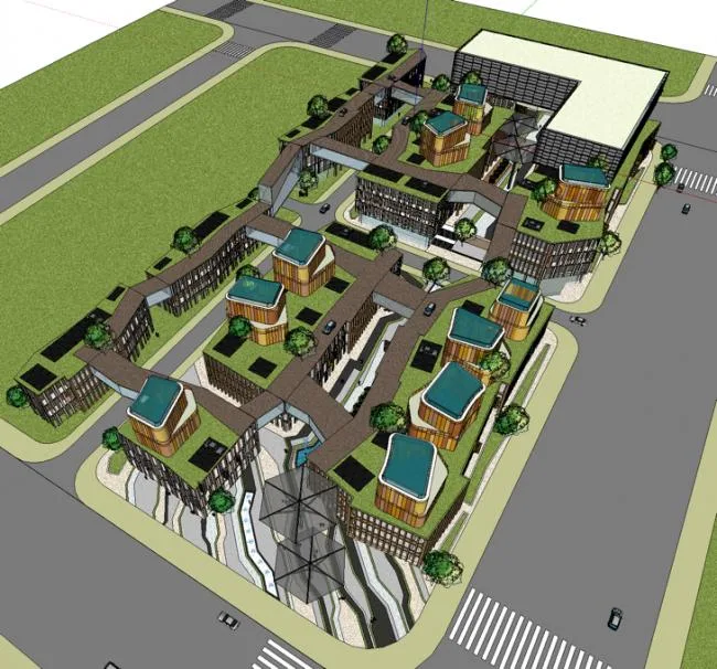 SketchUp Business Model: Modern Multi-Story Commercial Street Design