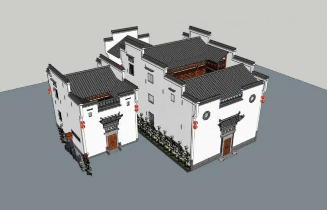 Sketchup Residential Model | Multi-story Residence, Chinese Style, Huizhou Style, Residential Architecture