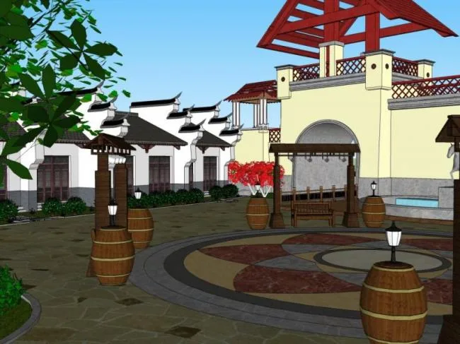 Sketchup Business Model | Multi story Commercial Street, Chinese Style
