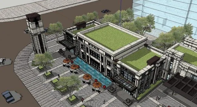 Sketchup Business Model | Multi story commercial building, neoclassical style
