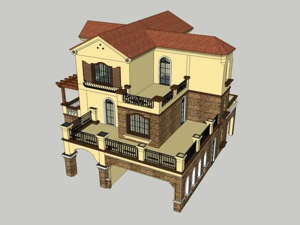 Sketchup Villa Model | Single Family Villa, Classical Style