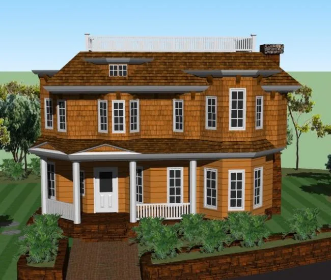 Sketchup Residential Model | Multi story detached house, garden villa, classical style
