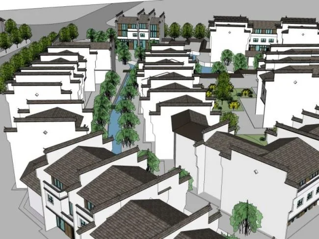 Sketchup Residential Model | Huizhou style row houses, modern Chinese style