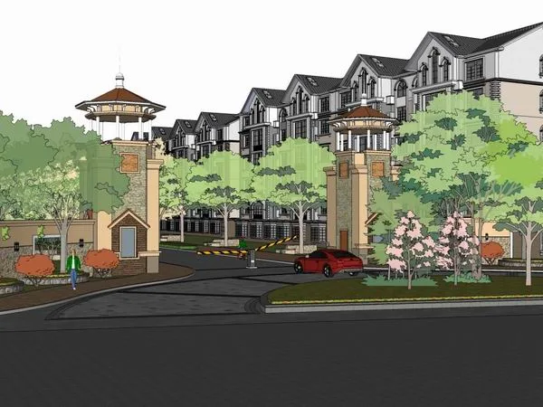 Sketchup Landscape Model | Landscape Planning for Entrances and Clubhouses in Residential Areas, Classical Style