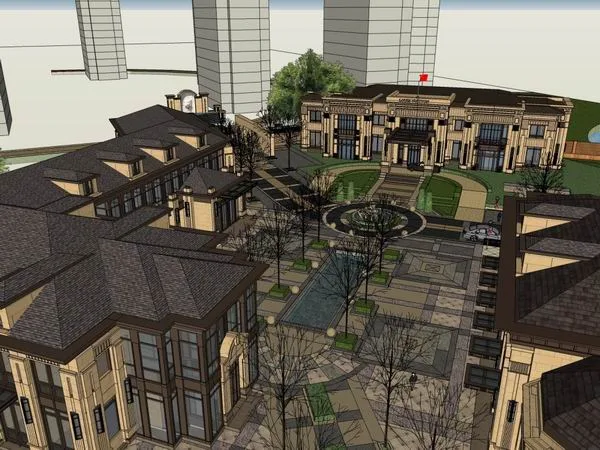 Sketchup Residential Model | Multi story Sales Office, Residential, Classical Style