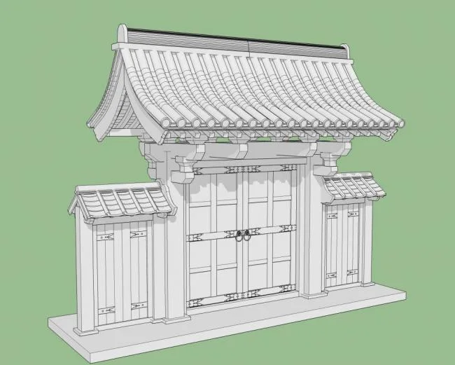 SketchUp Model: Traditional Chinese Gate and Ancient Architecture