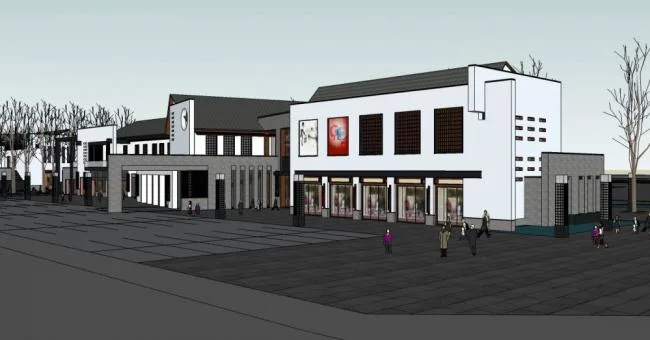 Sketchup Business Model | Multi story Commercial Street, New Chinese Style